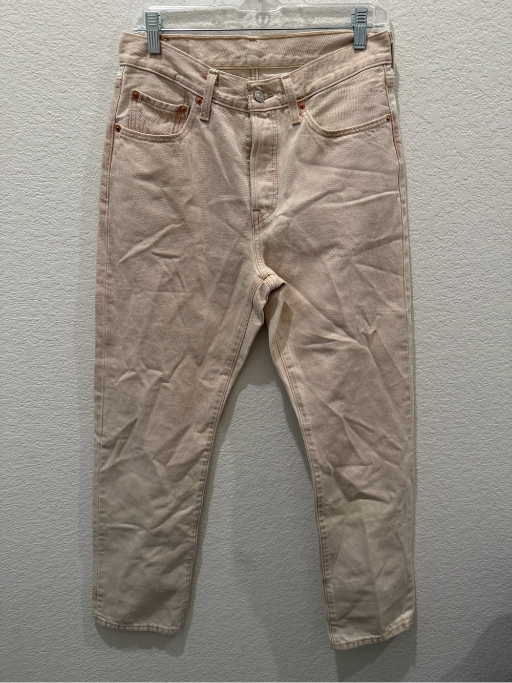 Levis 501 Original Fit Jeans Beige Tan High Rise Button Fly Straight Leg W28 L30